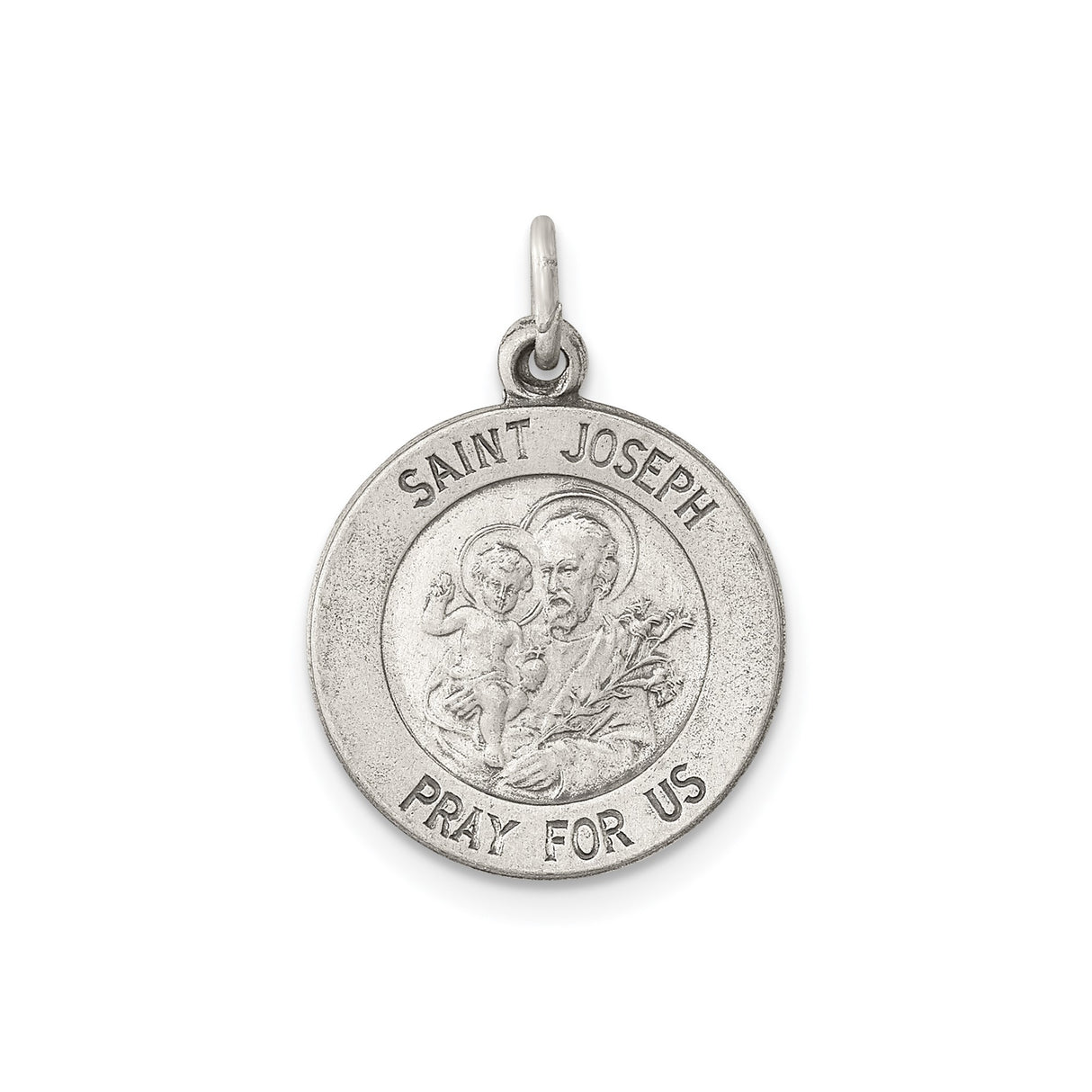 Sterling Silver Saint Joseph Pendant, Religious Catholic Medal with Prayer Inscription