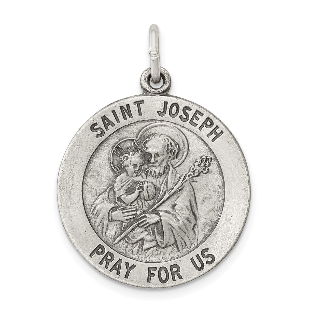 Sterling Silver Saint Joseph Pendant, Catholic Religious Medal with Jesus