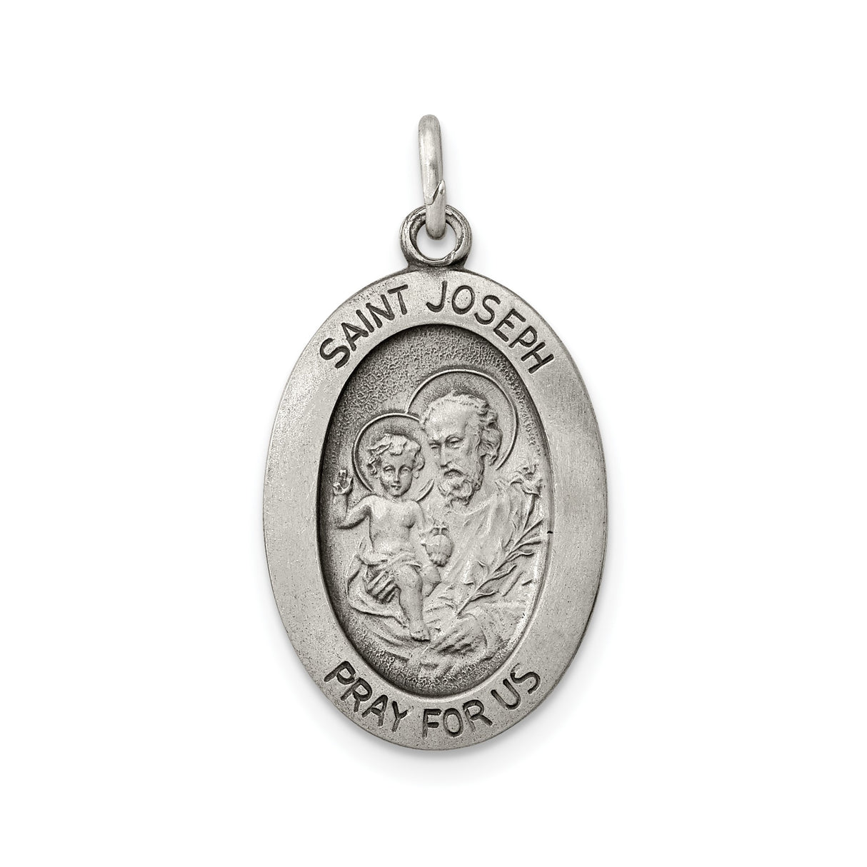 Sterling Silver Saint Joseph Prayer Pendant with Jesus, Catholic Medal for Men and Women