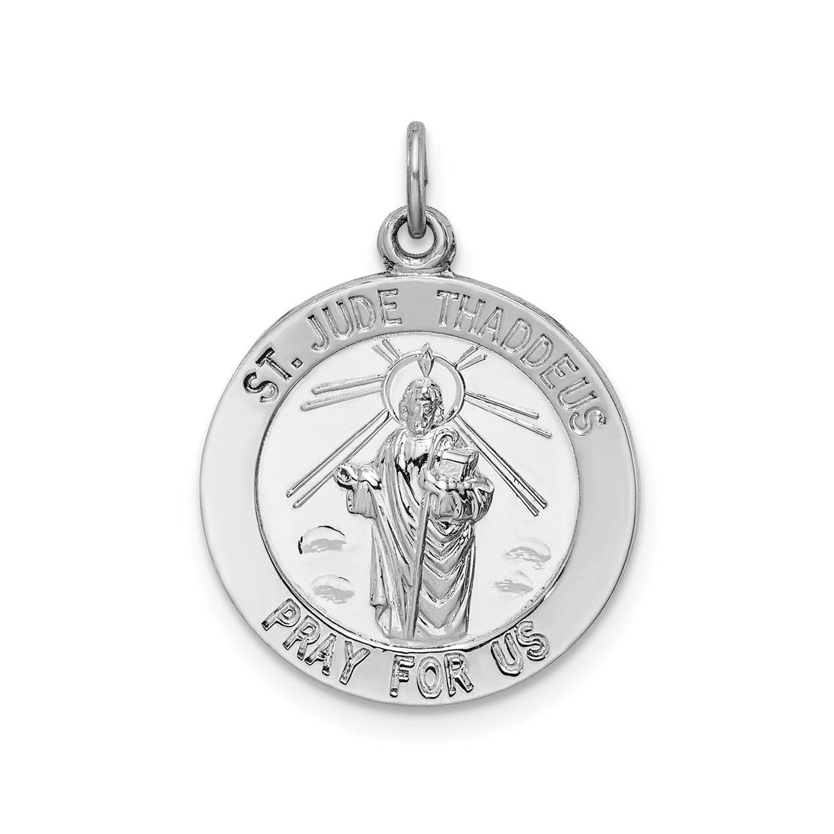Sterling Silver St. Jude Thaddeus Pendant, Catholic Saint Medal with Halo and Rays