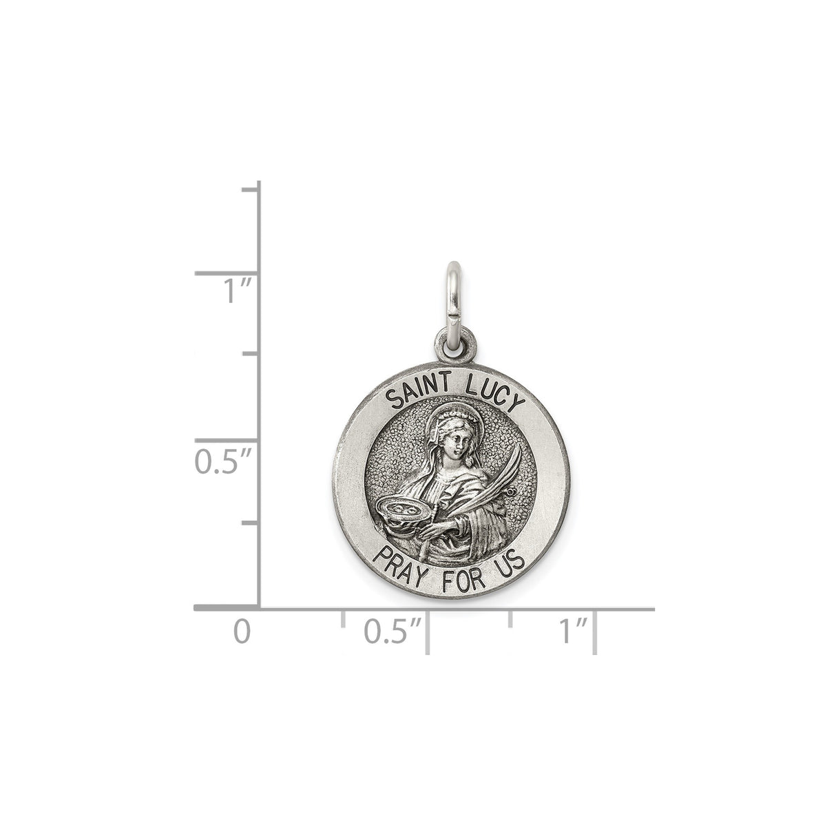 Sterling Silver Saint Lucy Pendant, Round Catholic Medal with Pray for Us Inscription
