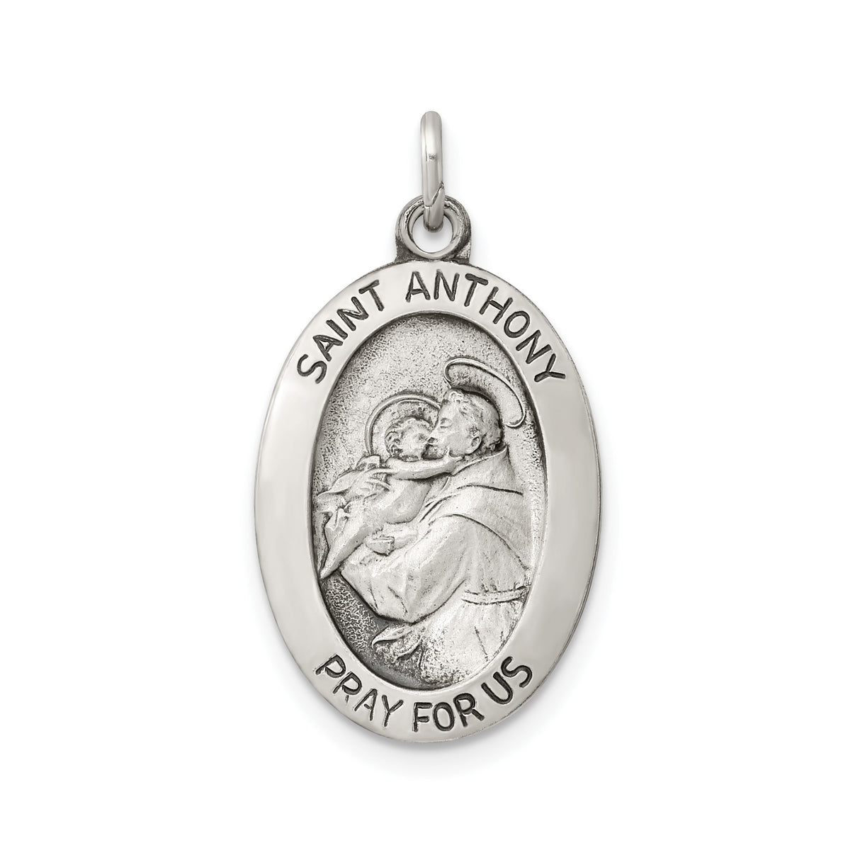 Sterling Silver Saint Anthony Pendant Medal with Pray for Us Inscription Christian Jewelry