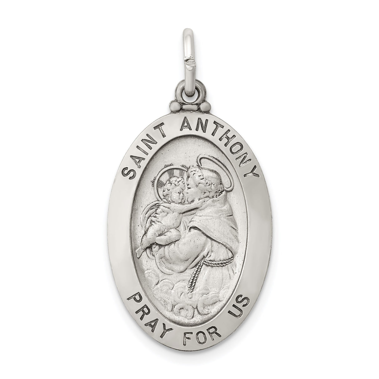 Sterling Silver Saint Anthony Oval Pendant with Pray for Us Inscription