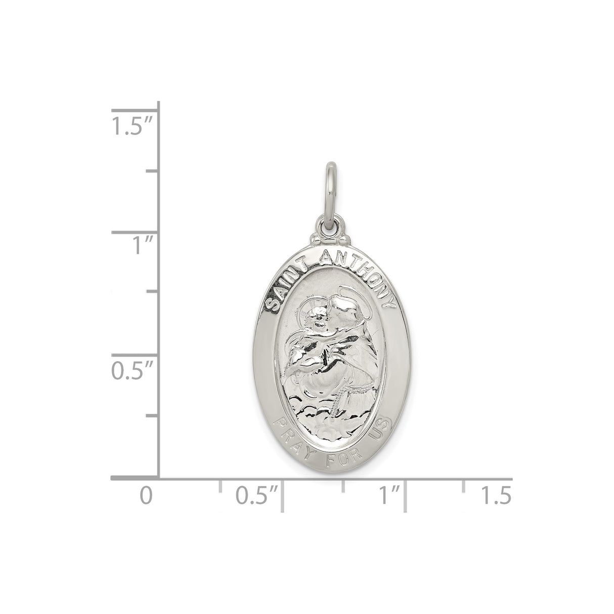 Sterling Silver Saint Anthony Oval Medal Pendant with Raised Depiction and Inscription