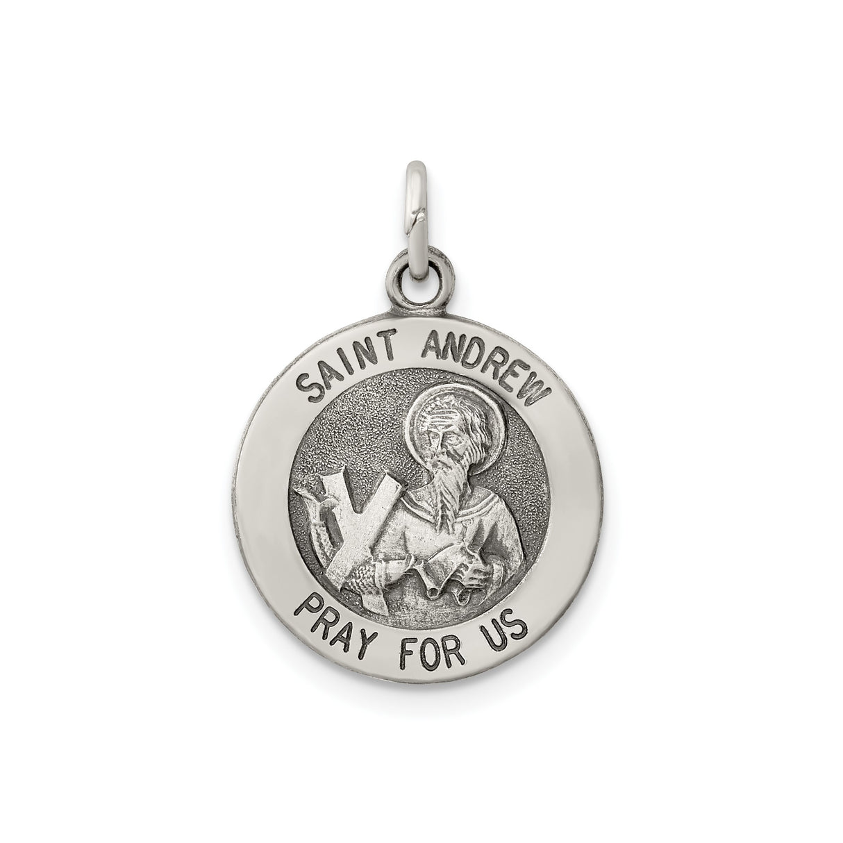 Sterling Silver Saint Andrew Medal Pendant with Saltire Cross and Prayer Inscription