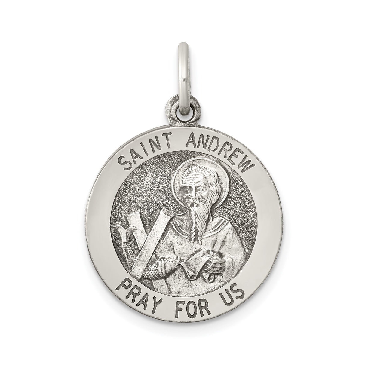 Sterling Silver Saint Andrew Medal Pendant, Catholic Religious Charm for Men or Women