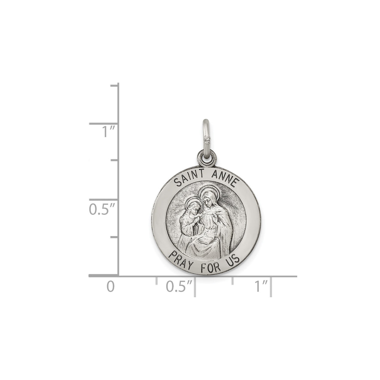 Sterling Silver Saint Anne Pendant Medal with Pray for Us Inscription Christian Charm