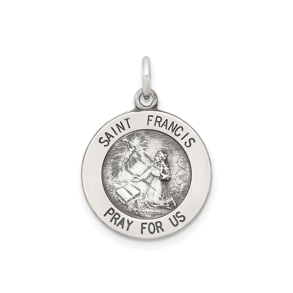Sterling Silver Saint Francis Prayer Pendant, Catholic Religious Medal for Men and Women
