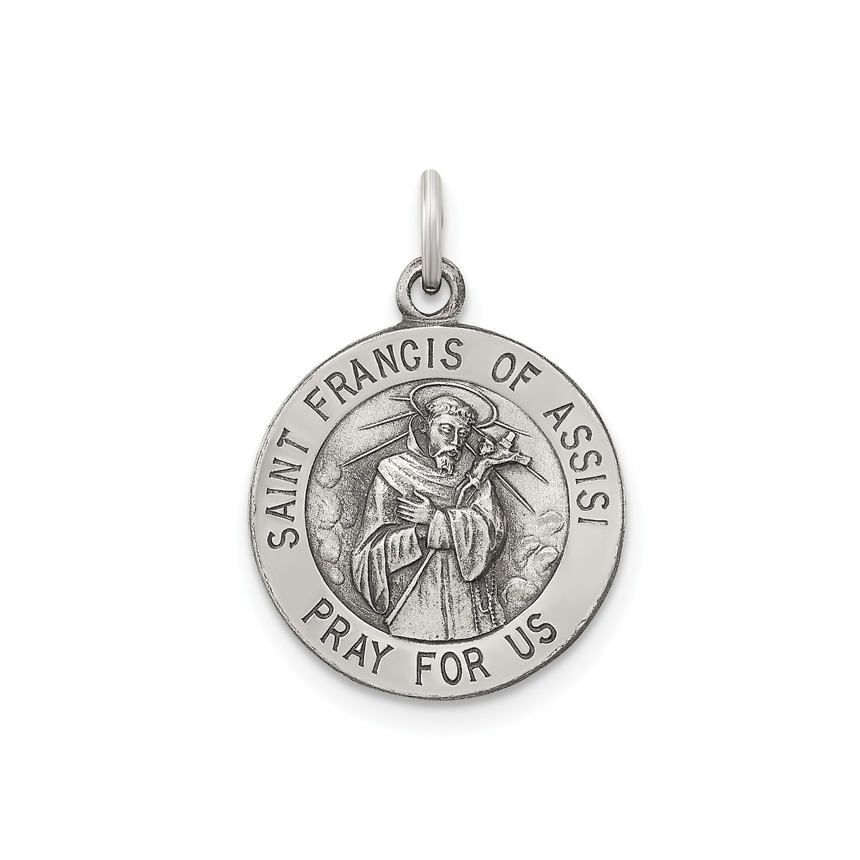 Sterling Silver Saint Francis of Assisi Medal Pendant, Catholic Religious Charm