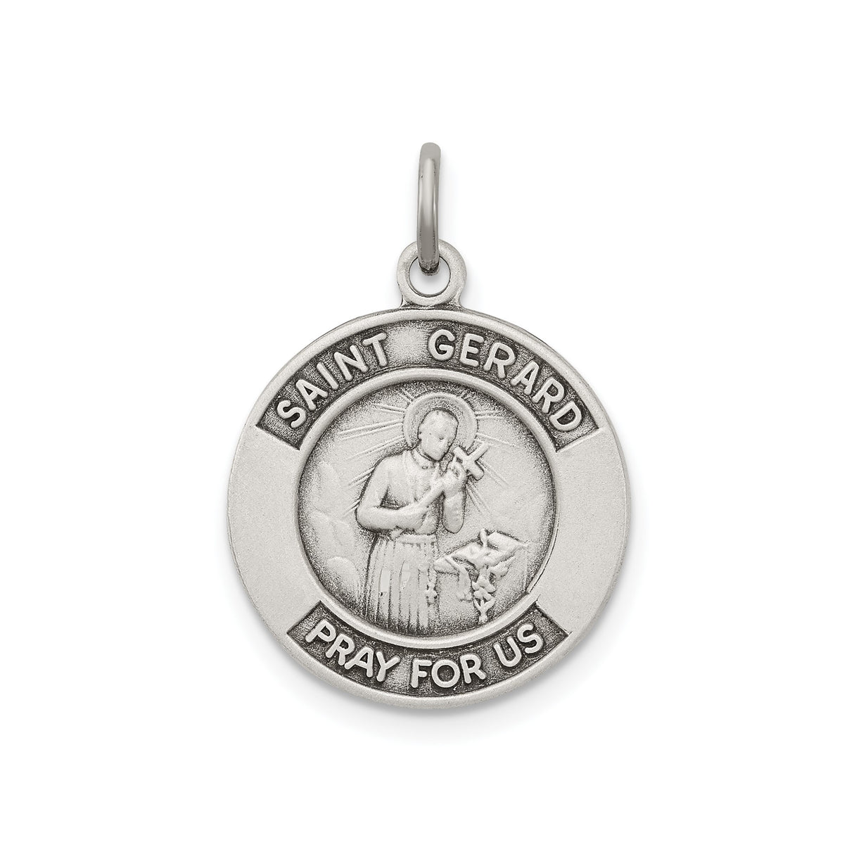 Sterling Silver Saint Gerard Medal Pendant with Cross, Catholic Prayer Charm for Men or Women