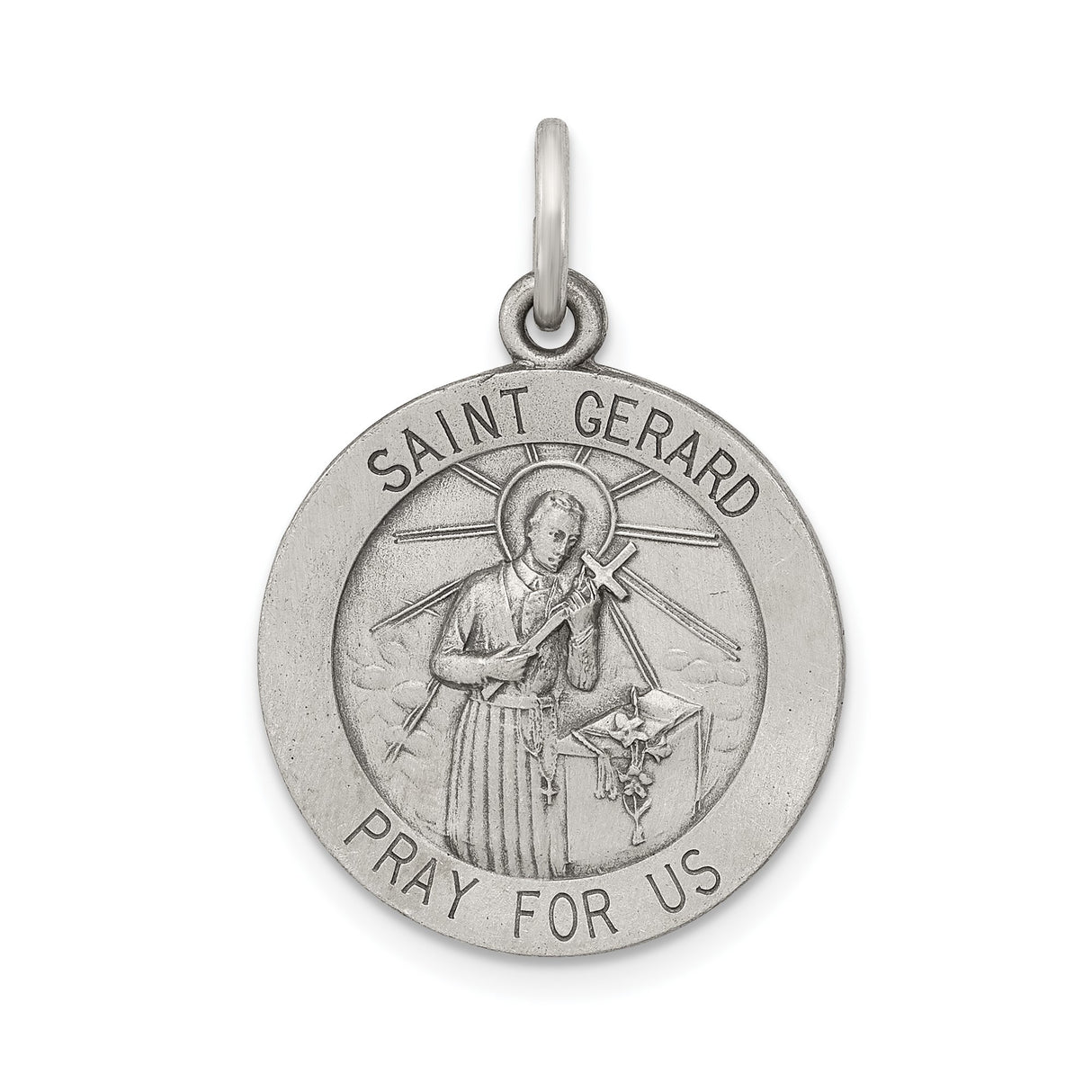 Sterling Silver Saint Gerard Pendant with Pray for Us Cross , Catholic Religious Medal