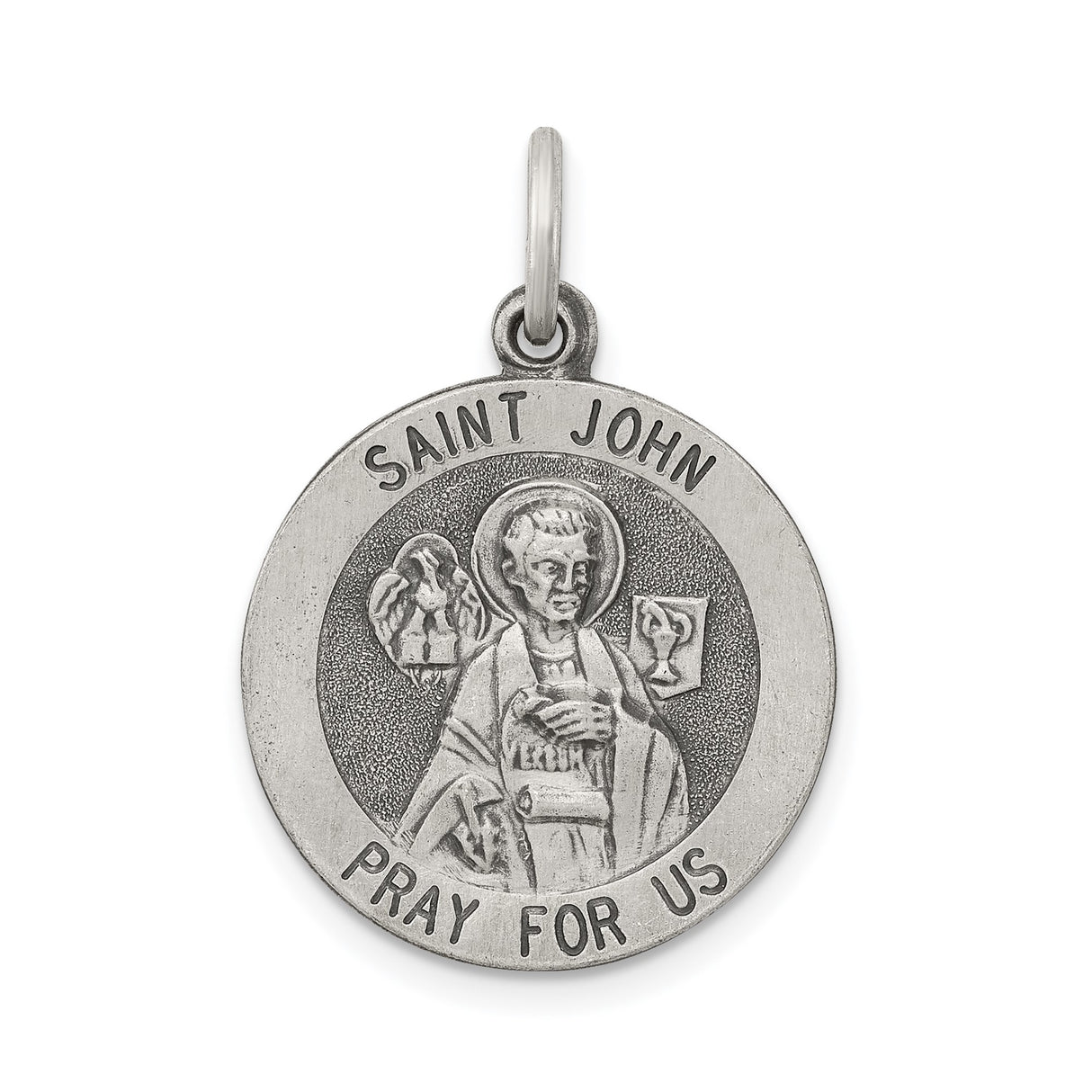 Sterling Silver Saint John Medal Pendant, Christian Catholic Religious Charm for Women or Unisex Wear