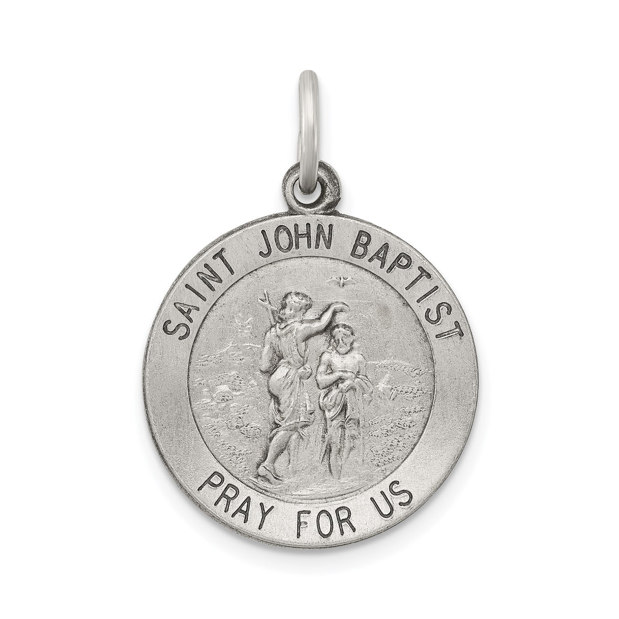 Sterling Silver Saint John the Baptist Medal Pendant, Christian Religious Charm