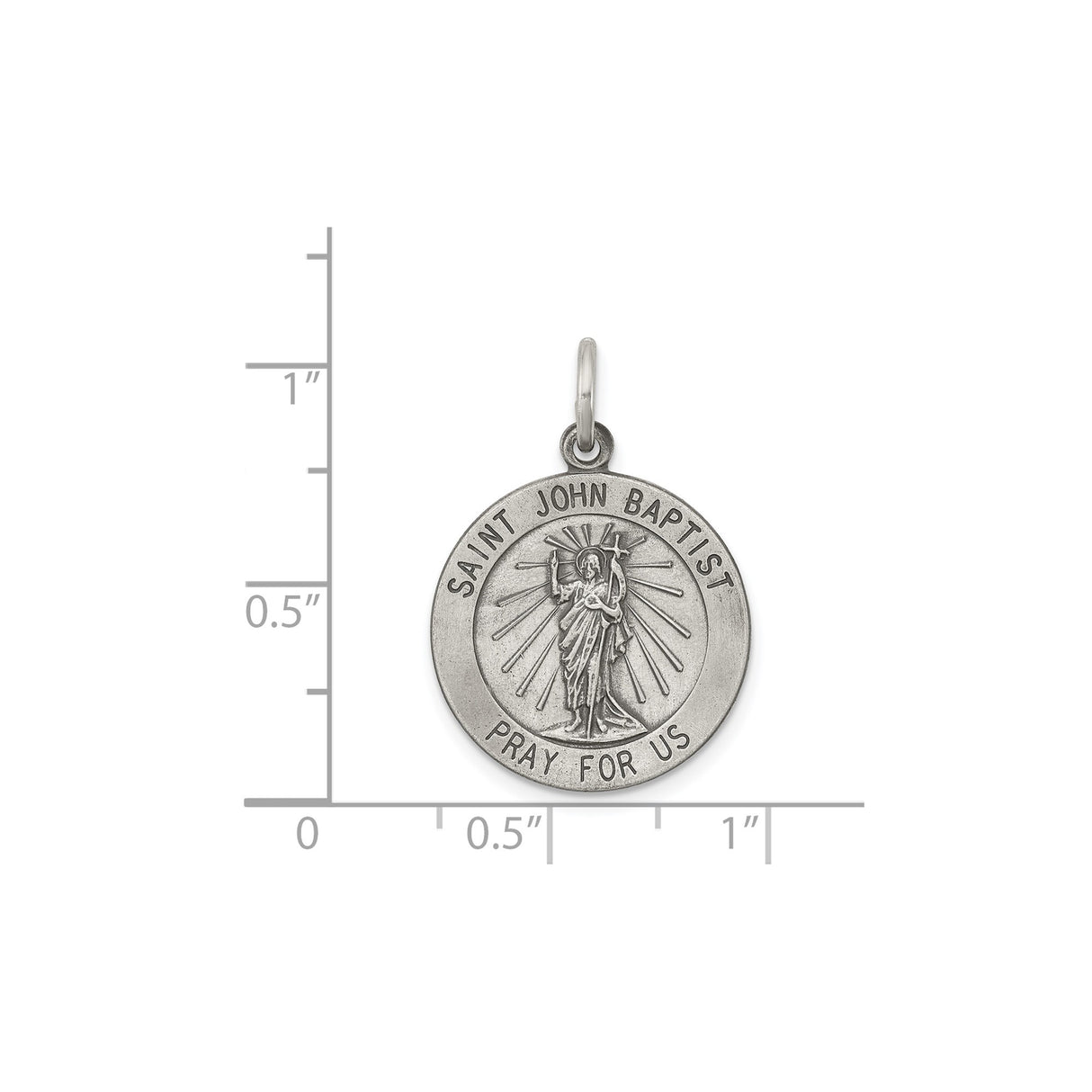 Sterling Silver Saint John the Baptist Pendant Medal with Rays and Cross Christian Charm