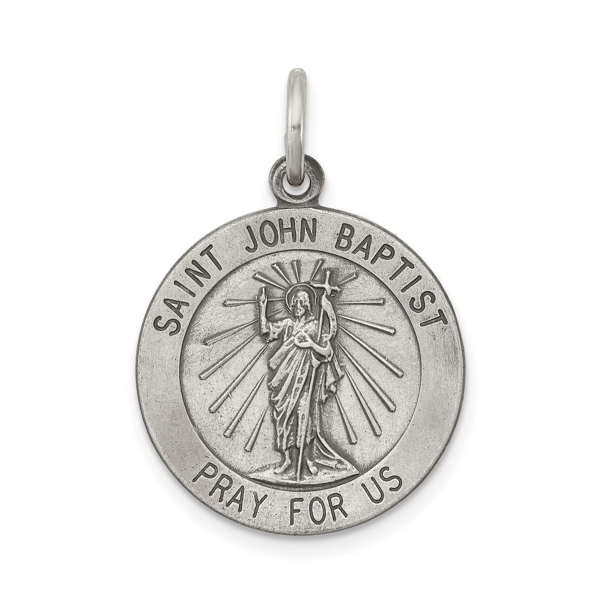 Sterling Silver Saint John the Baptist Pendant Medal with Rays and Cross Christian Charm