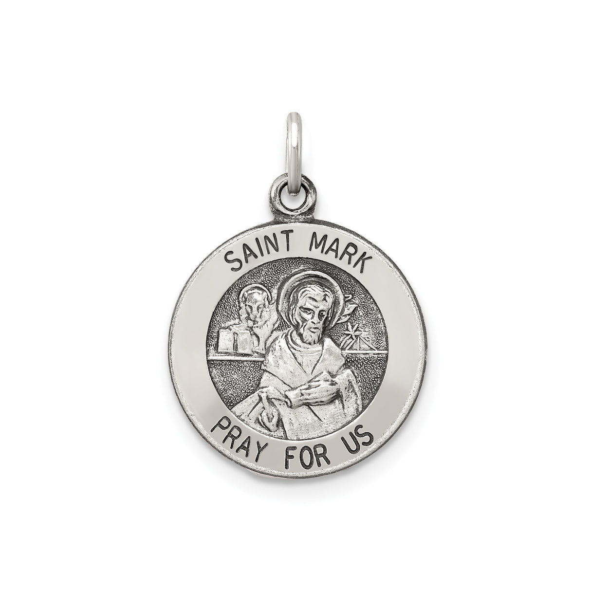 Sterling Silver Saint Mark Pendant, Catholic Religious Medal Charm for Men or Women
