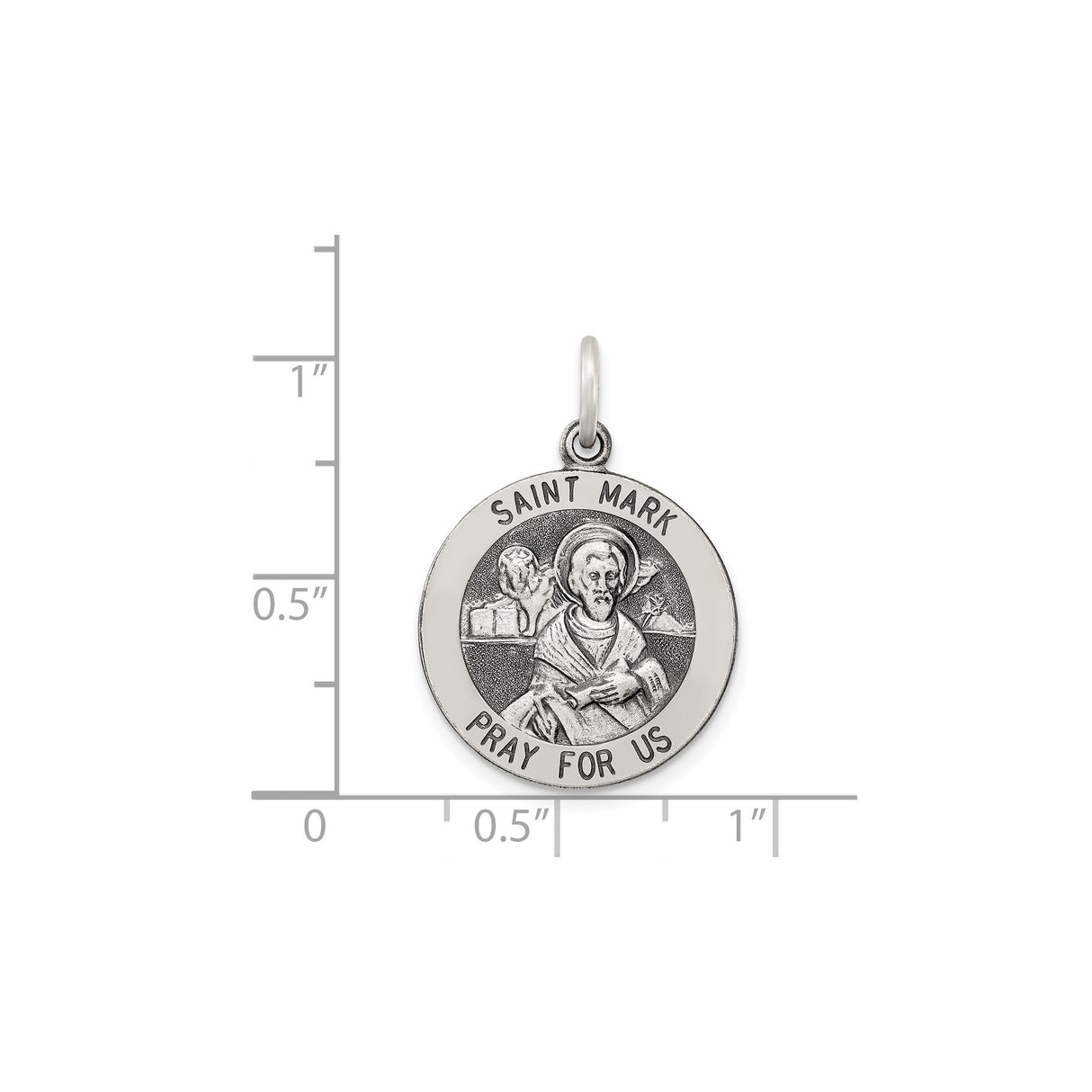 Sterling Silver Saint Mark Pendant, Catholic Pray for Us Medal Charm