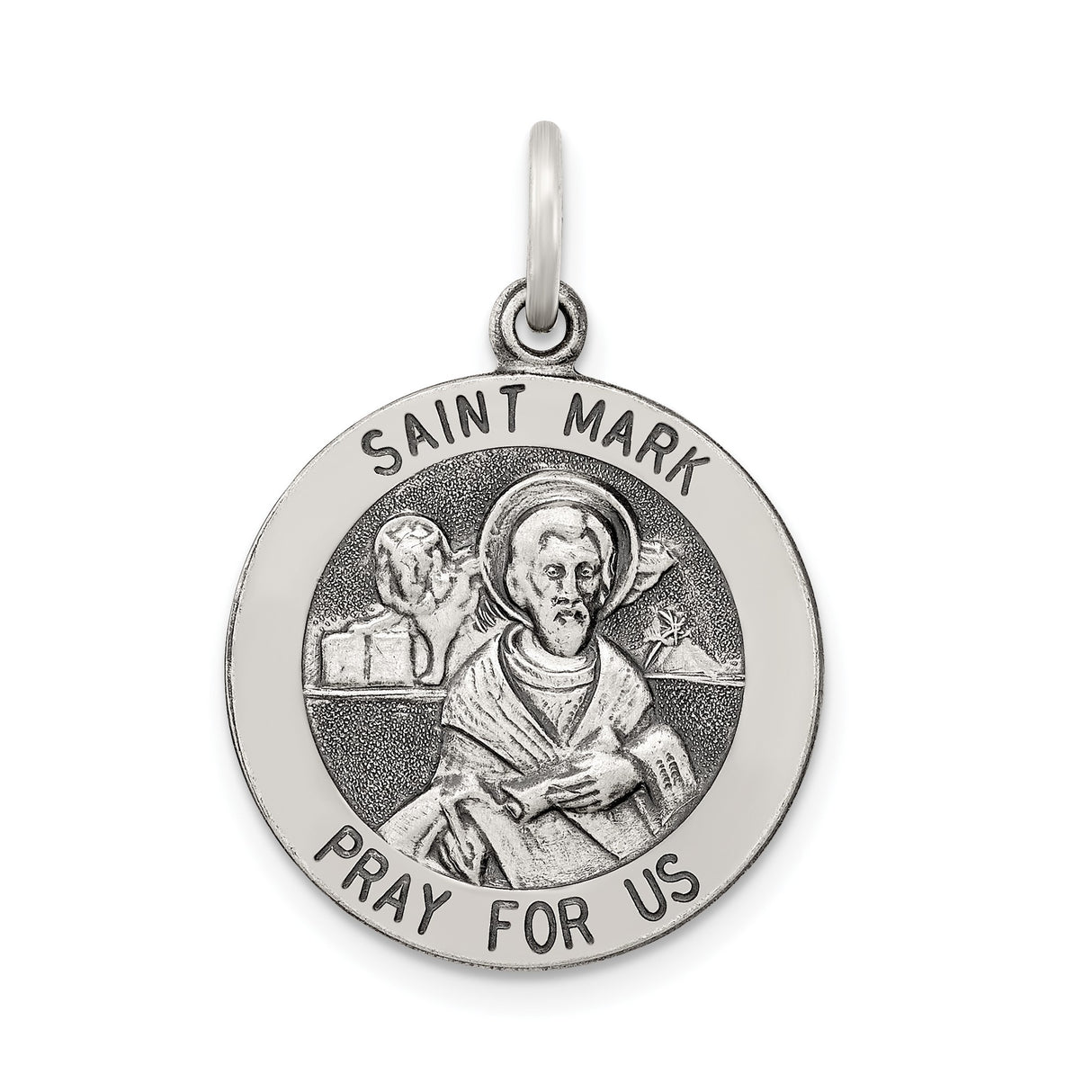 Sterling Silver Saint Mark Pendant, Catholic Pray for Us Medal Charm