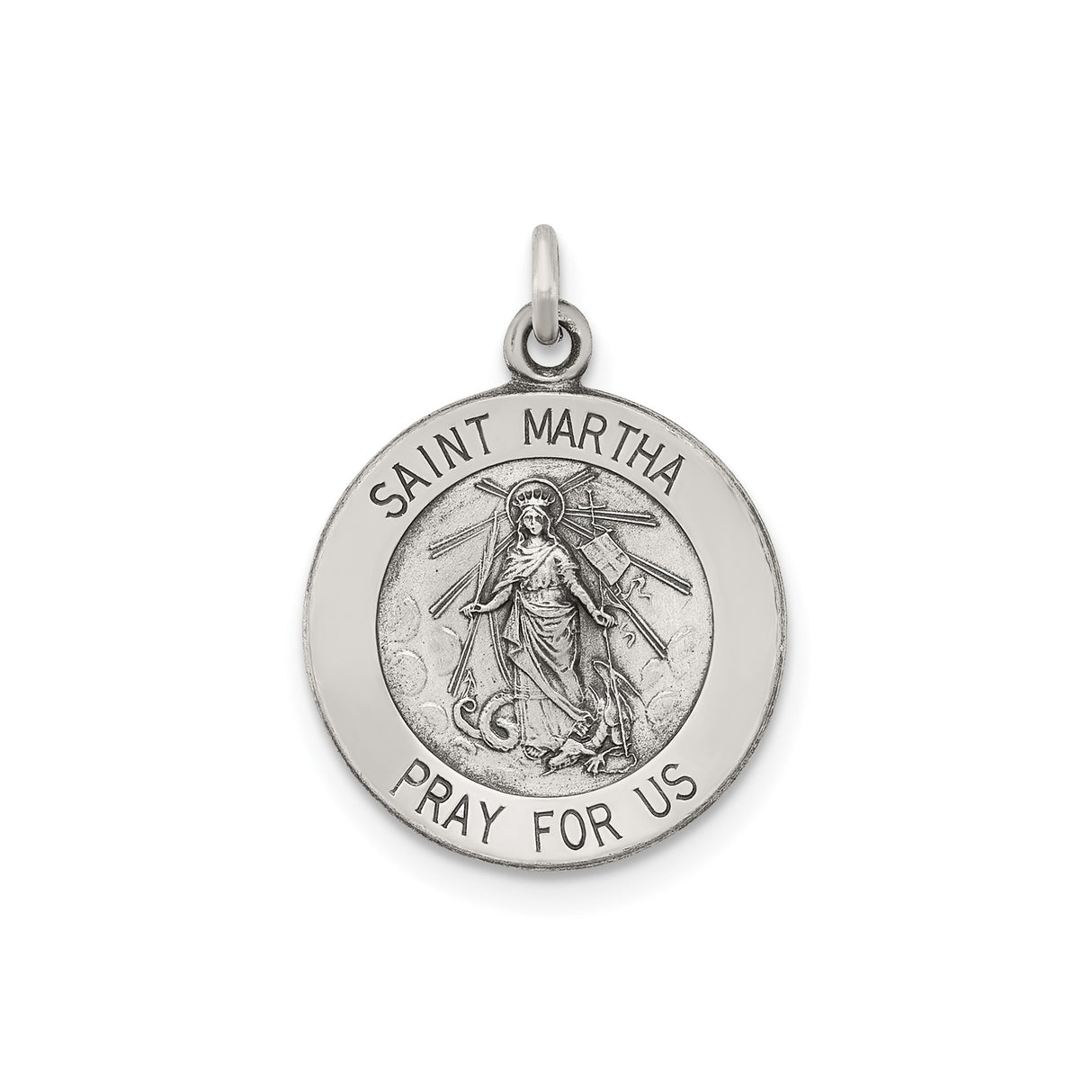 Sterling Silver Saint Martha Pendant, Catholic Religious Medal for Women or Unisex Wear