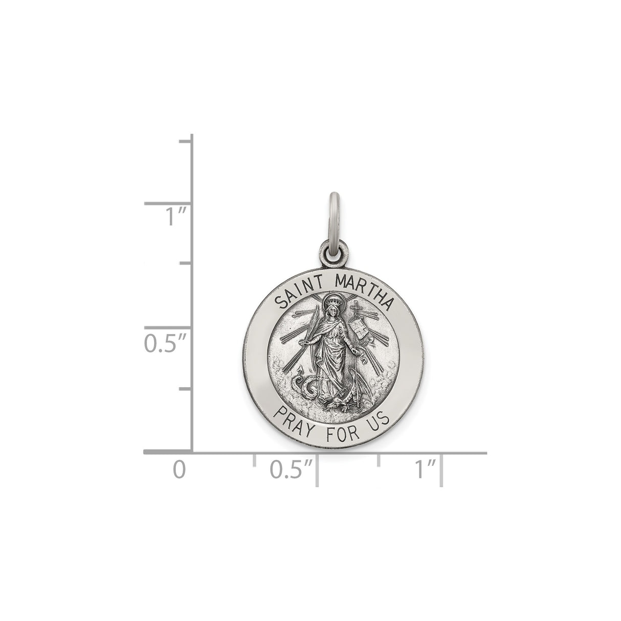 Sterling Silver Saint Martha Pendant with Cross and Palm Engraving, Catholic Medal for Women