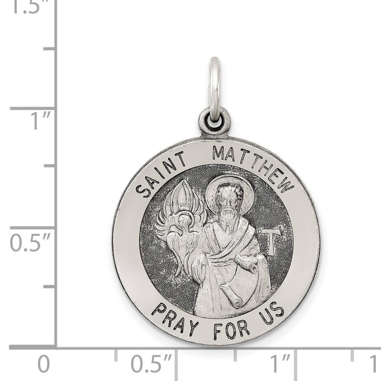 Antiqued Saint Matthew Medal Charm Pendant in Real 925 Sterling Silver