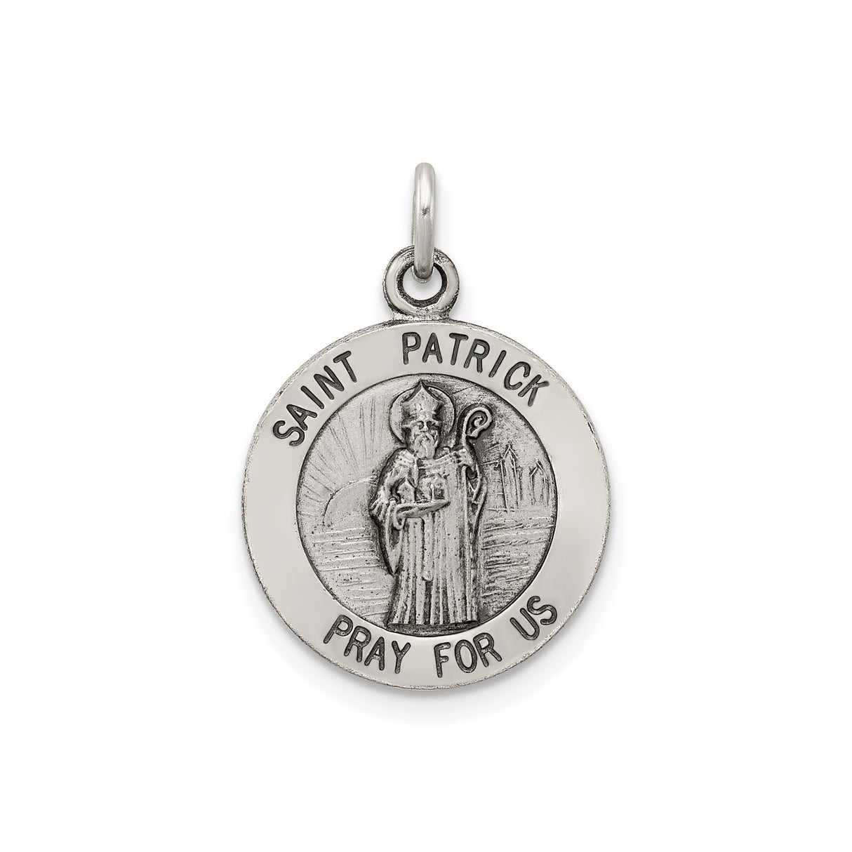 Sterling Silver Saint Patrick Pendant Medal with Pray For Us Inscription, Religious Christian Jewelry