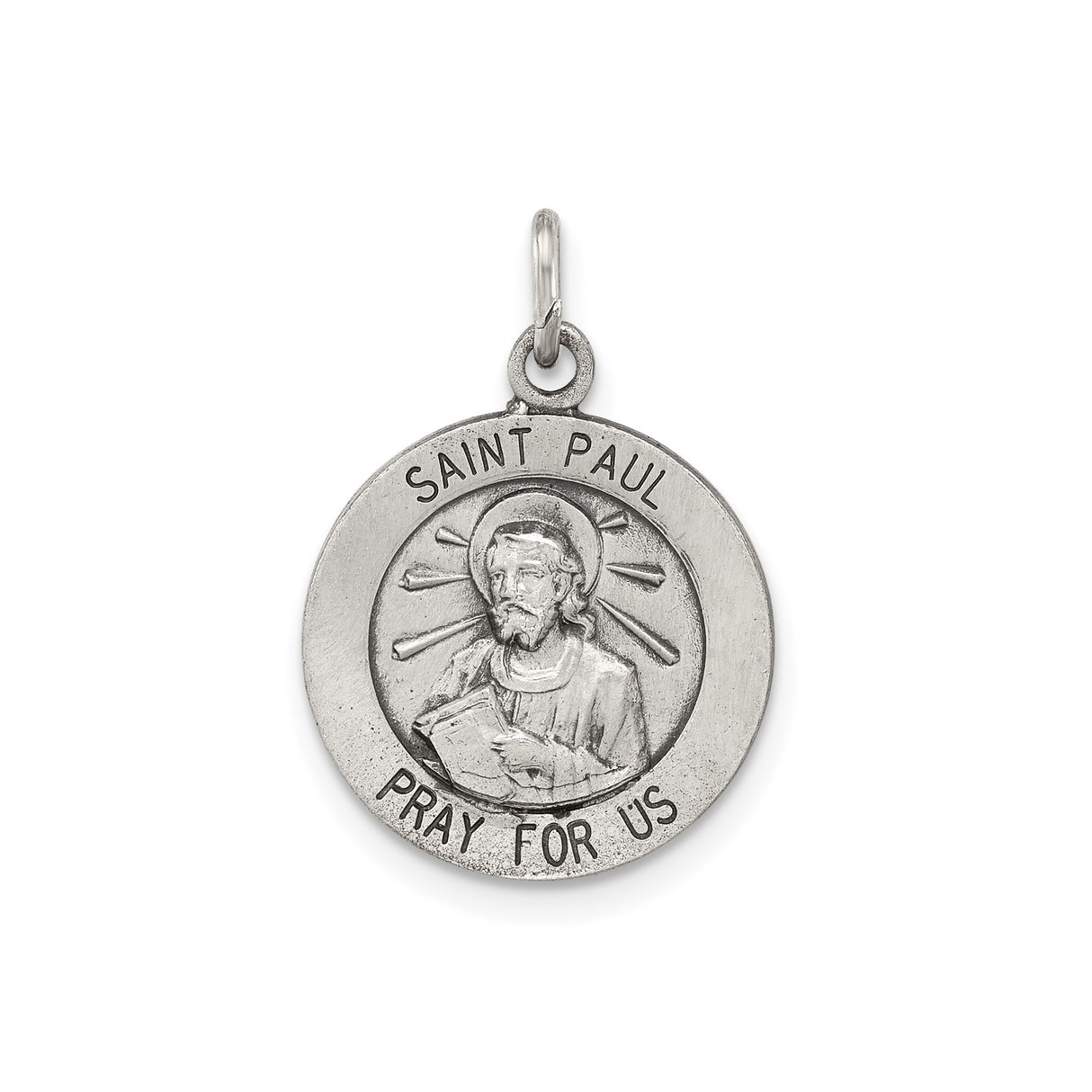 Sterling Silver Saint Paul Medal Pendant, Catholic Patron Saint with Prayer Text