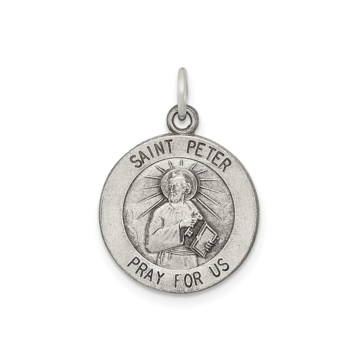 Sterling Silver Saint Peter Medal Pendant with Keys and Book, Catholic Religious Style