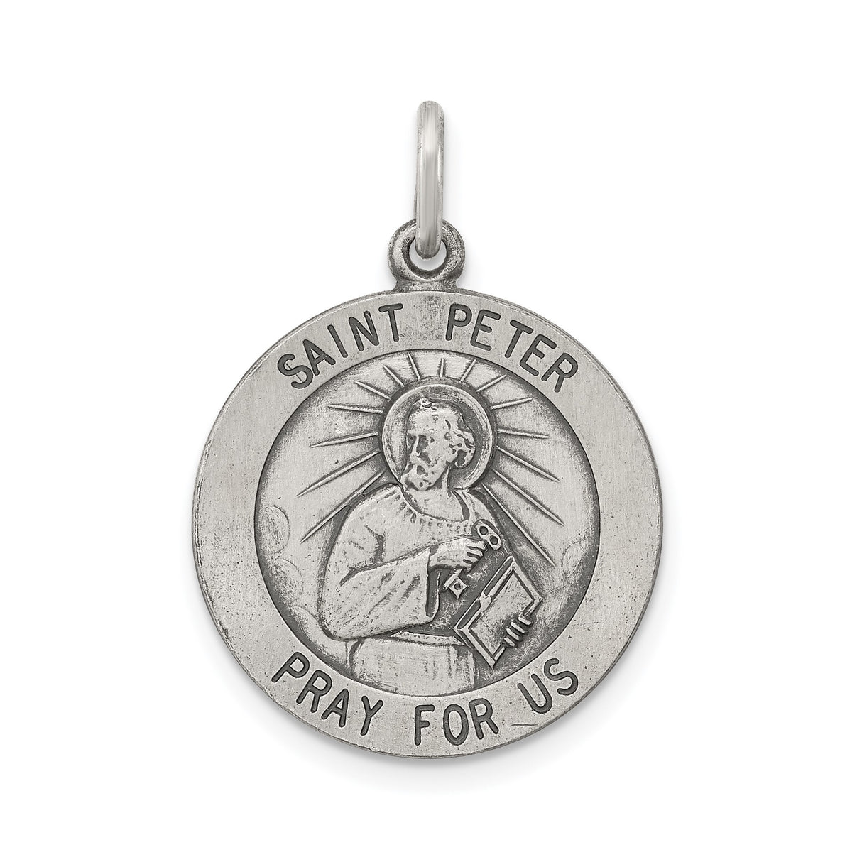 Sterling Silver Saint Peter Medal Pendant with Pray for Us Inscription and Keys