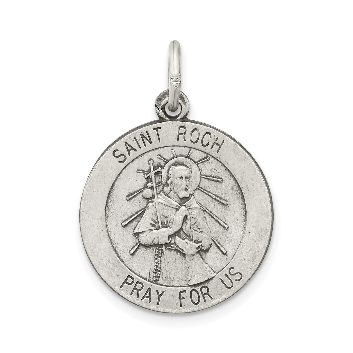 Sterling Silver Saint Roch Medal Pendant, Catholic Patron Saint Charm for Healing and Protection