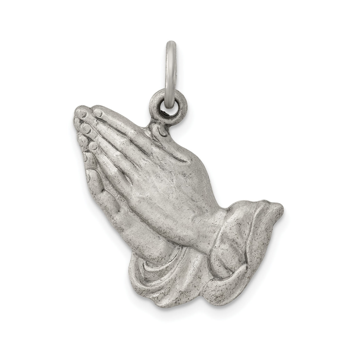 Sterling Silver Praying Hands Pendant, Detailed Religious Charm for Men or Women