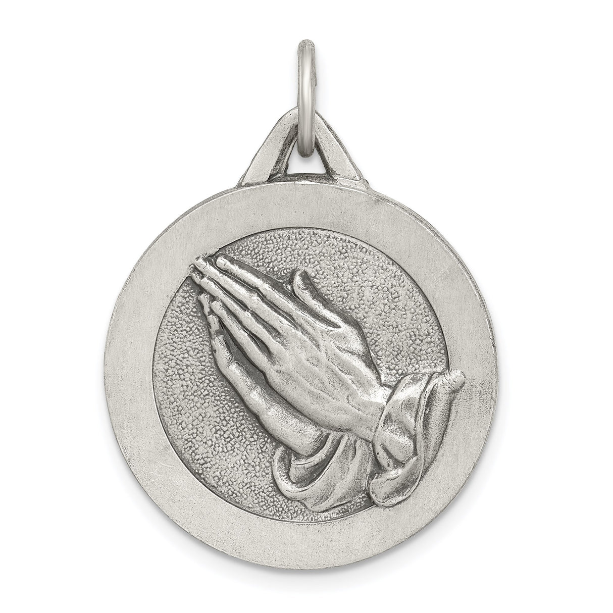 Sterling Silver Praying Hands Pendant, Religious Charm Symbolizing Faith and Devotion