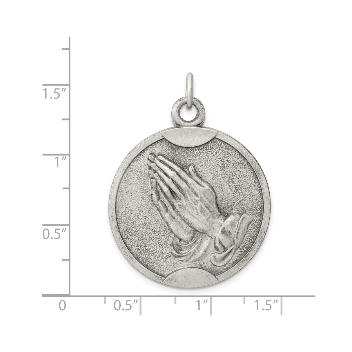 Sterling Silver Praying Hands Pendant with Raised Detail, Christian Faith Charm