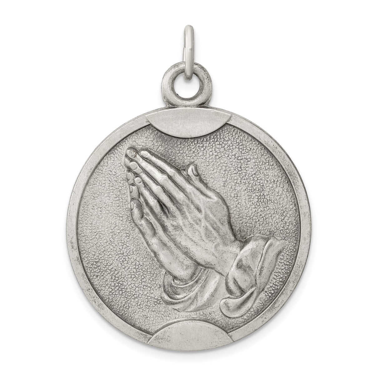 Sterling Silver Praying Hands Pendant with Raised Detail, Christian Faith Charm