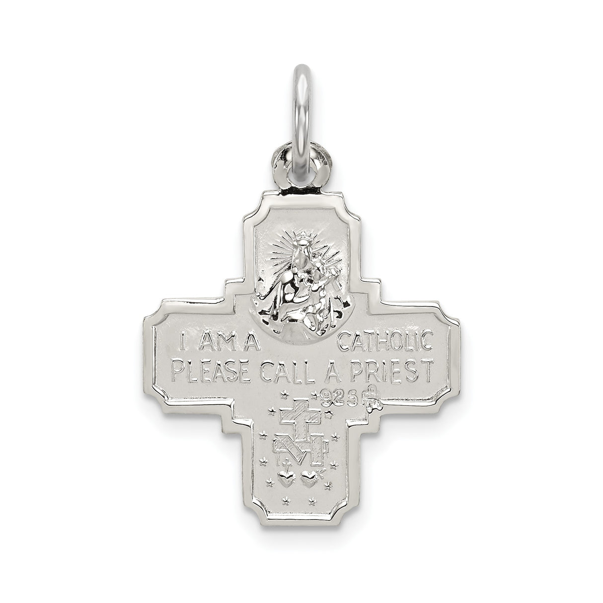 Sterling Silver Four-Way Cross Pendant with Jesus, Virgin Mary, and Saints Engraving