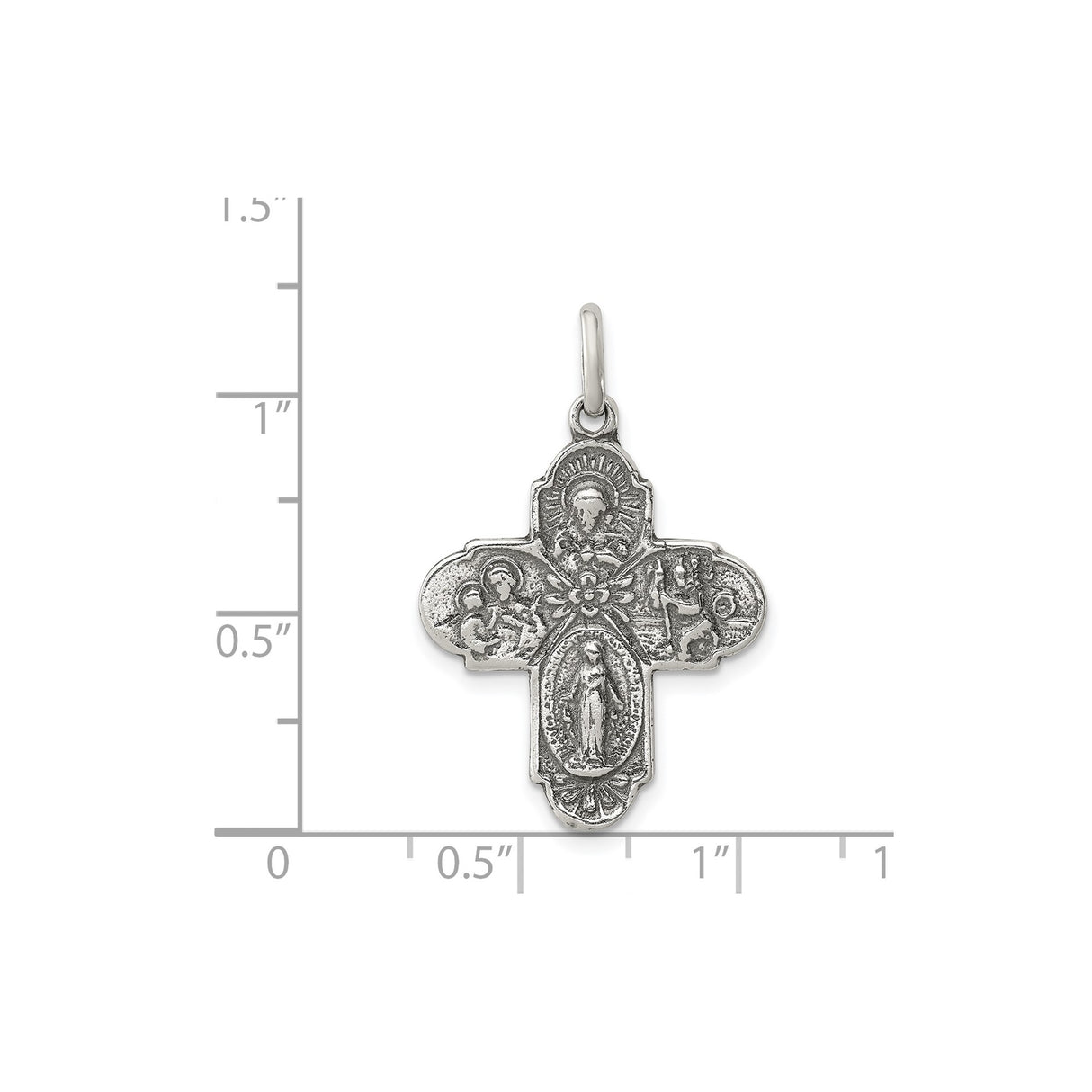 Sterling Silver Catholic Cross Pendant with Virgin Mary, Saint Joseph, Sacred Heart, Saint Christopher