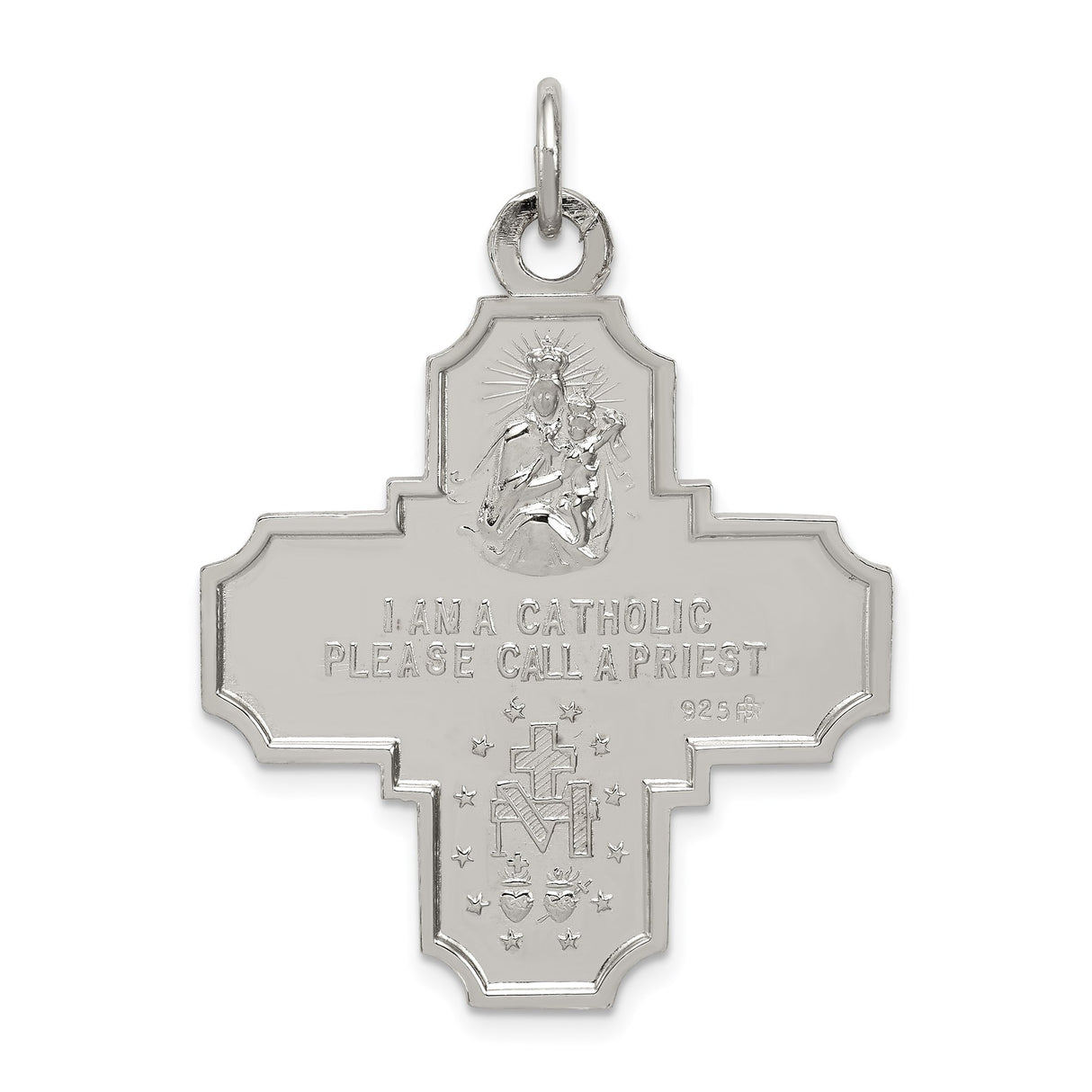 Sterling Silver Four-Way Cross Pendant with Sacred Heart, Saint Joseph, Saint Christopher