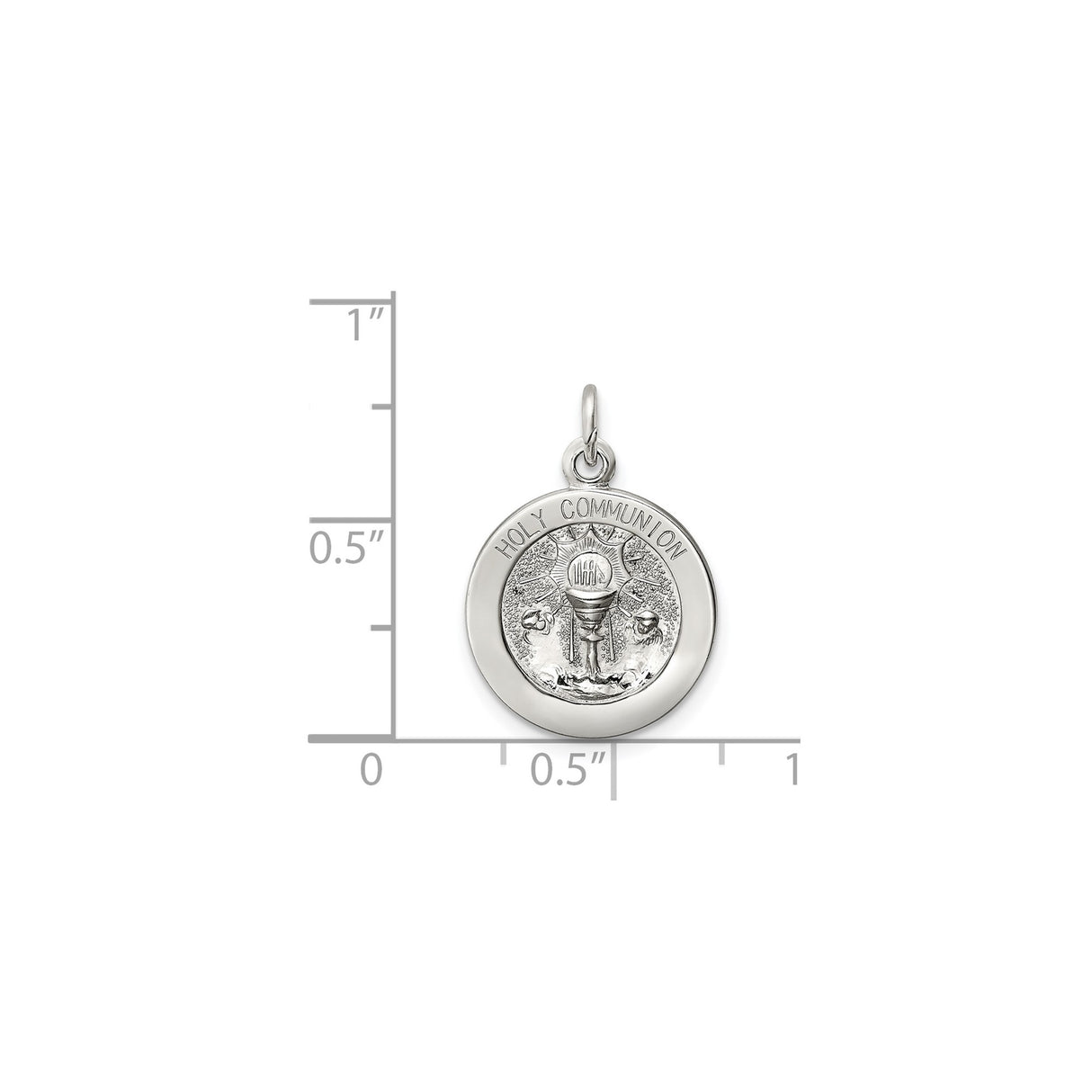 Sterling Silver Holy Communion Pendant with Chalice, IHS Symbol, Rays and Angel Detail