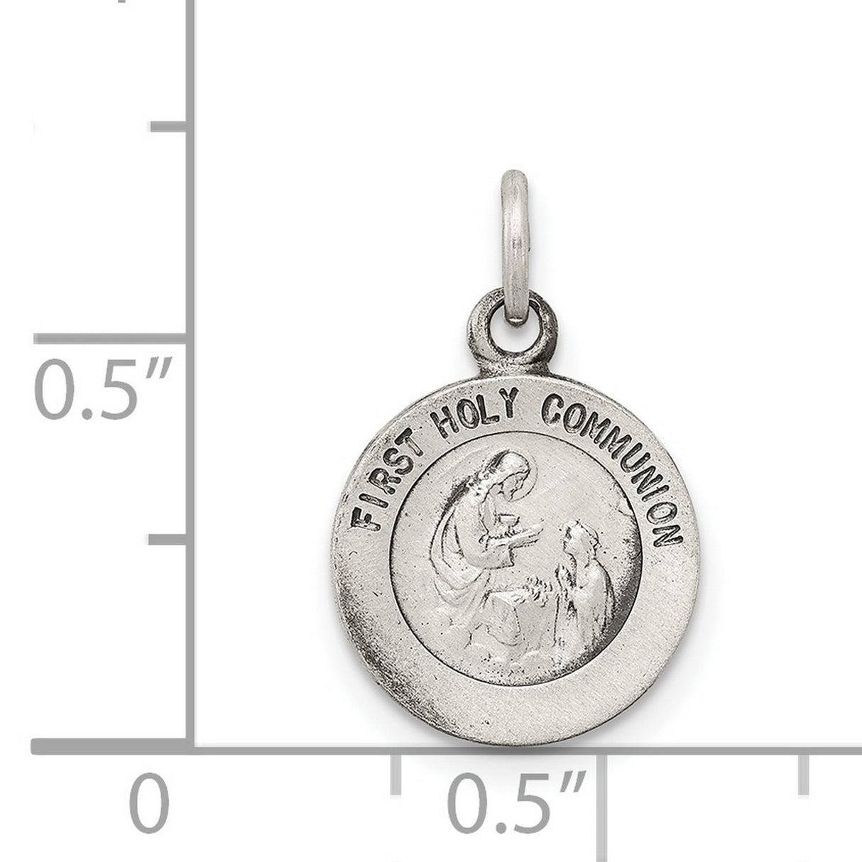 First Holy Communion Words And Religious Figures Charm Pendant in Real 925 Sterling Silver