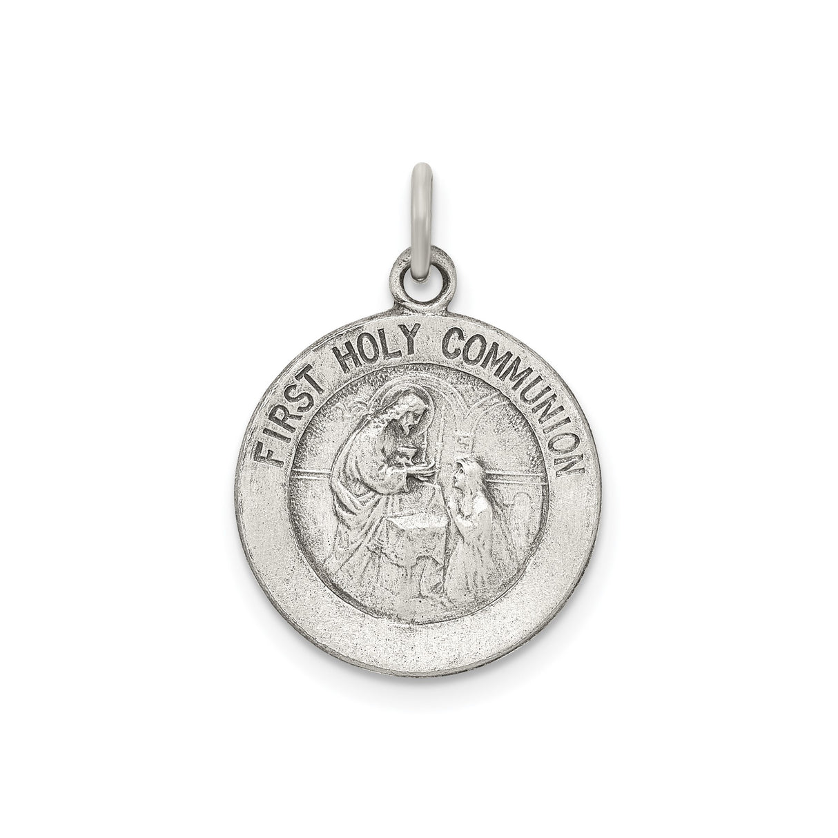 Sterling Silver First Communion Pendant Featuring Jesus Giving Communion to Kneeling