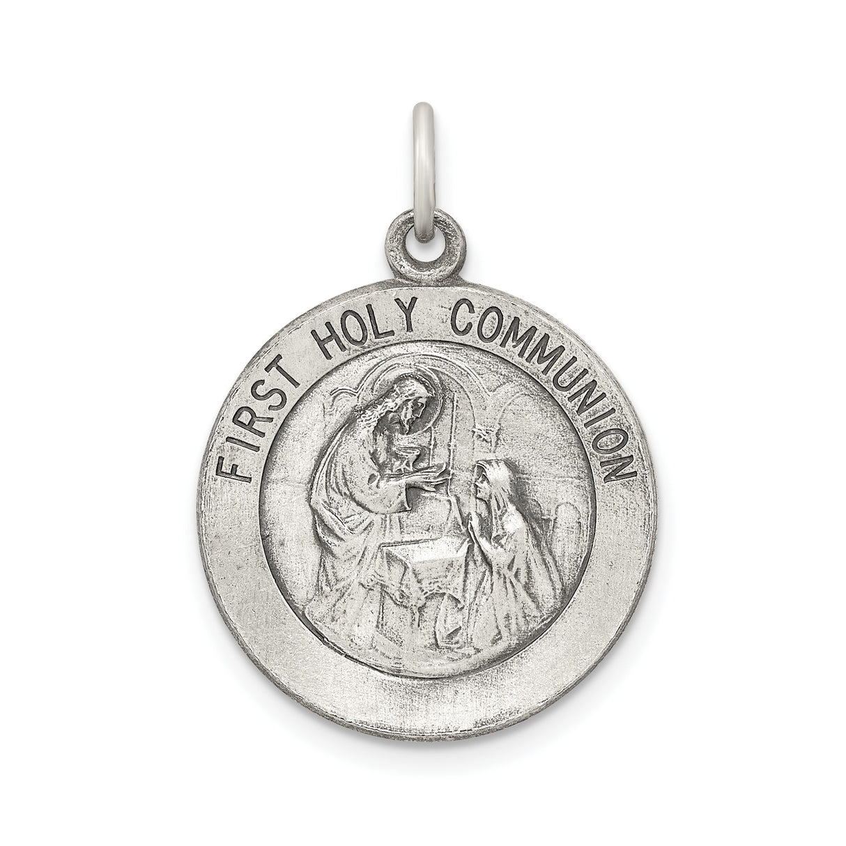 Sterling Silver First Holy Communion Pendant with Jesus Giving Communion Relief