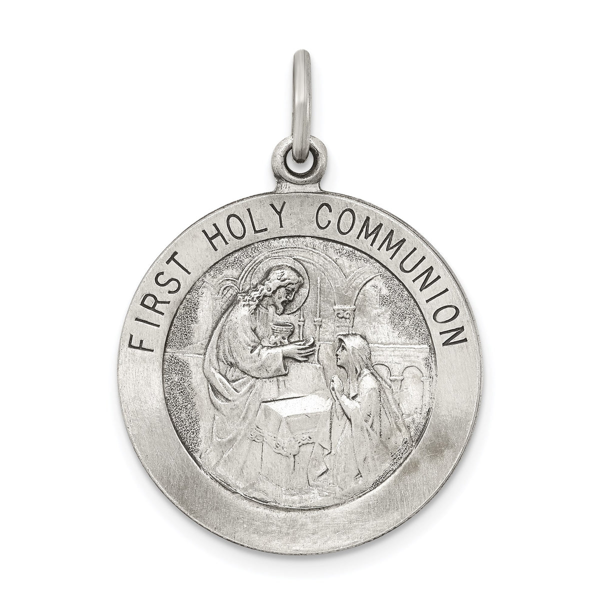 Sterling Silver First Holy Communion Pendant with Jesus Giving Communion Scene