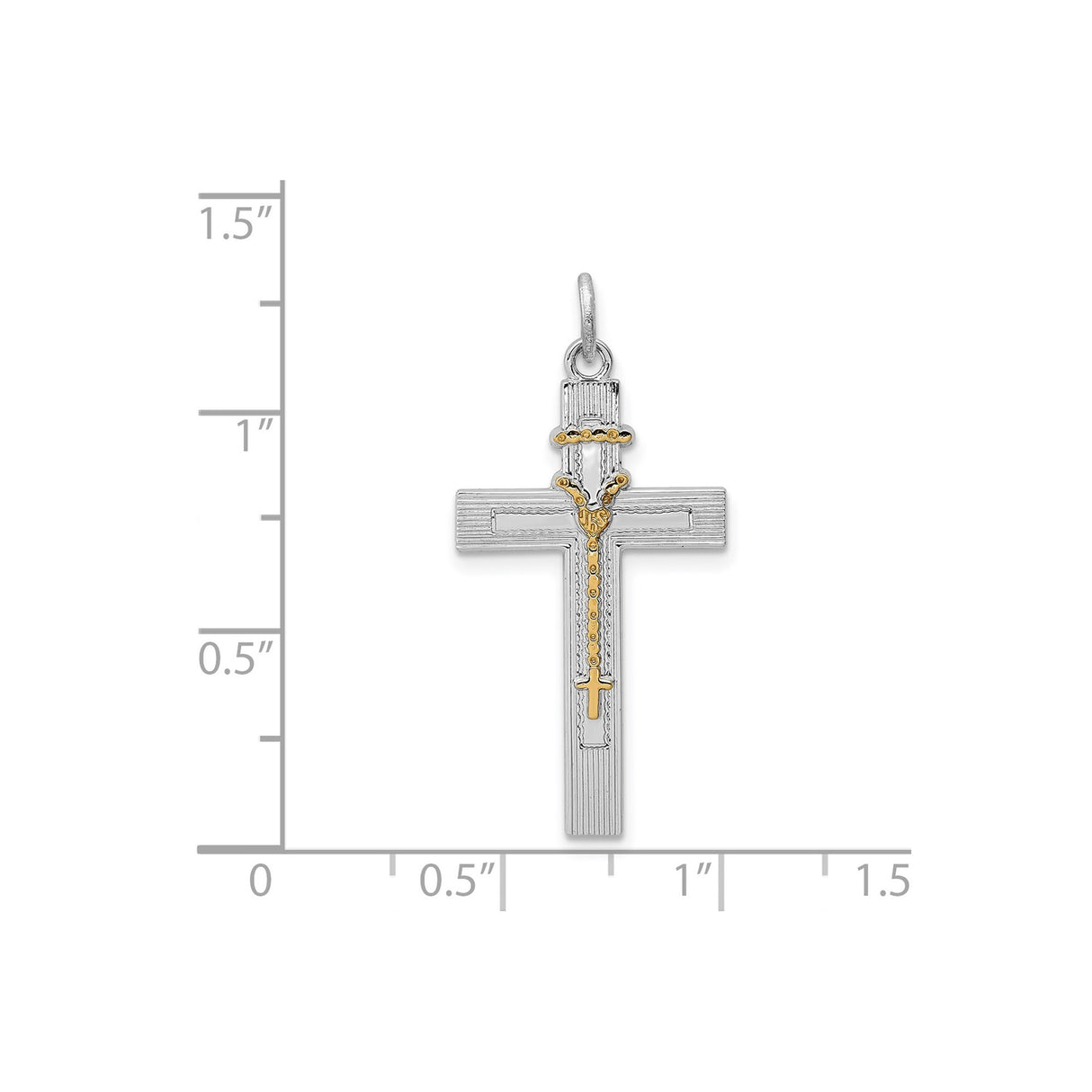Sterling Silver Cross Pendant with Gold Accents and Rosary Charm in Two-Tone Religious Style