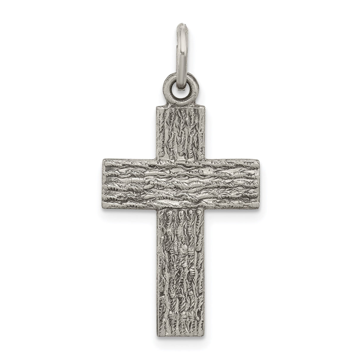 Sterling Silver Cross Pendant with Rustic Carved Design and Oxidized Matte Finish