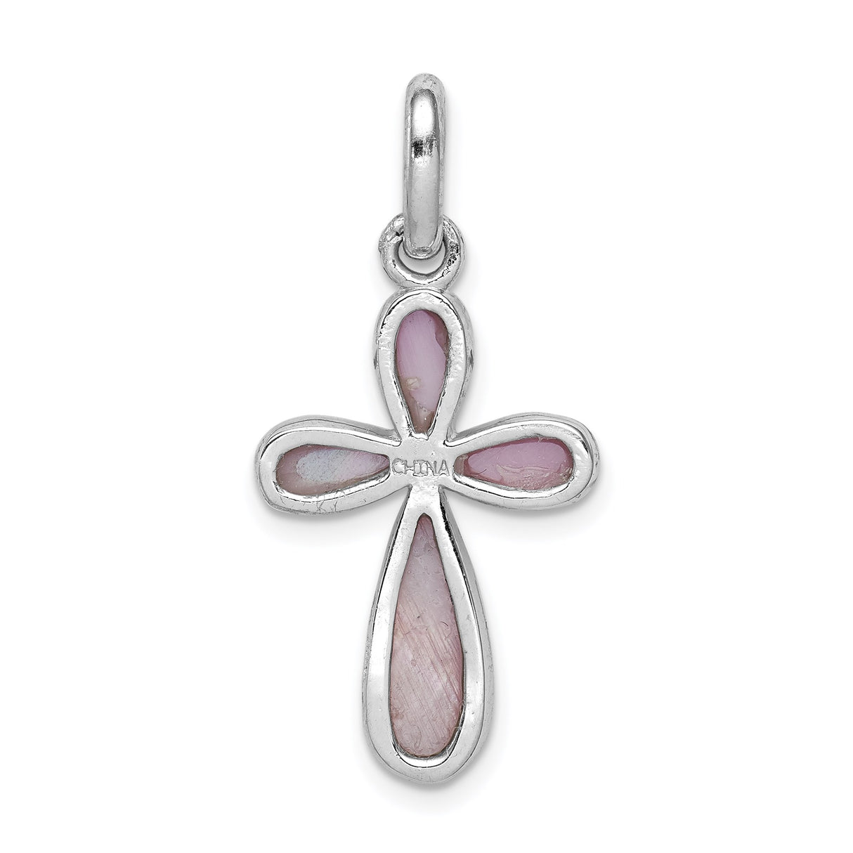 Sterling Silver Cross Pendant with Pink Mother of Pearl Inlay, Religious Christian Jewelry for Women