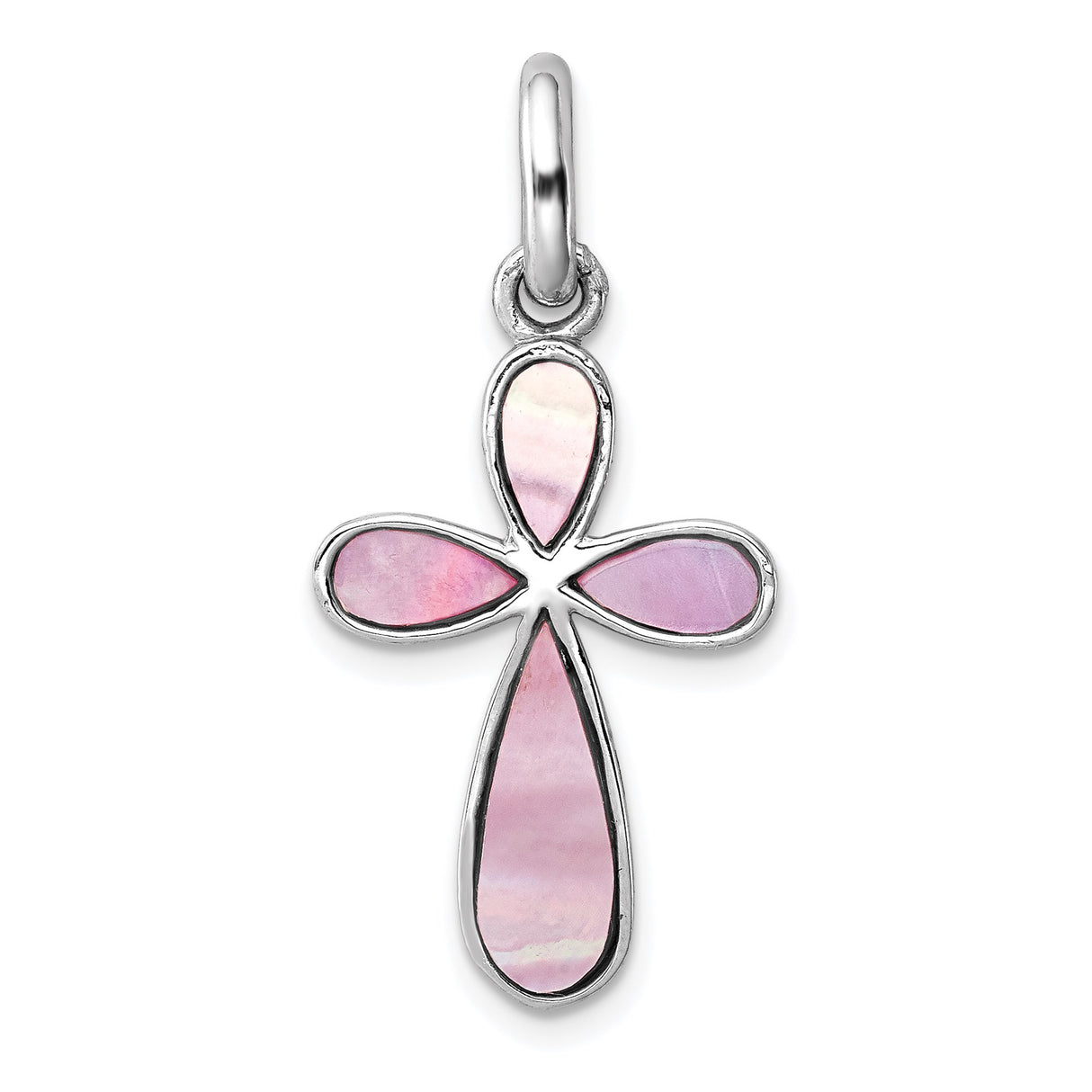 Sterling Silver Cross Pendant with Pink Mother of Pearl Inlay, Religious Christian Jewelry for Women