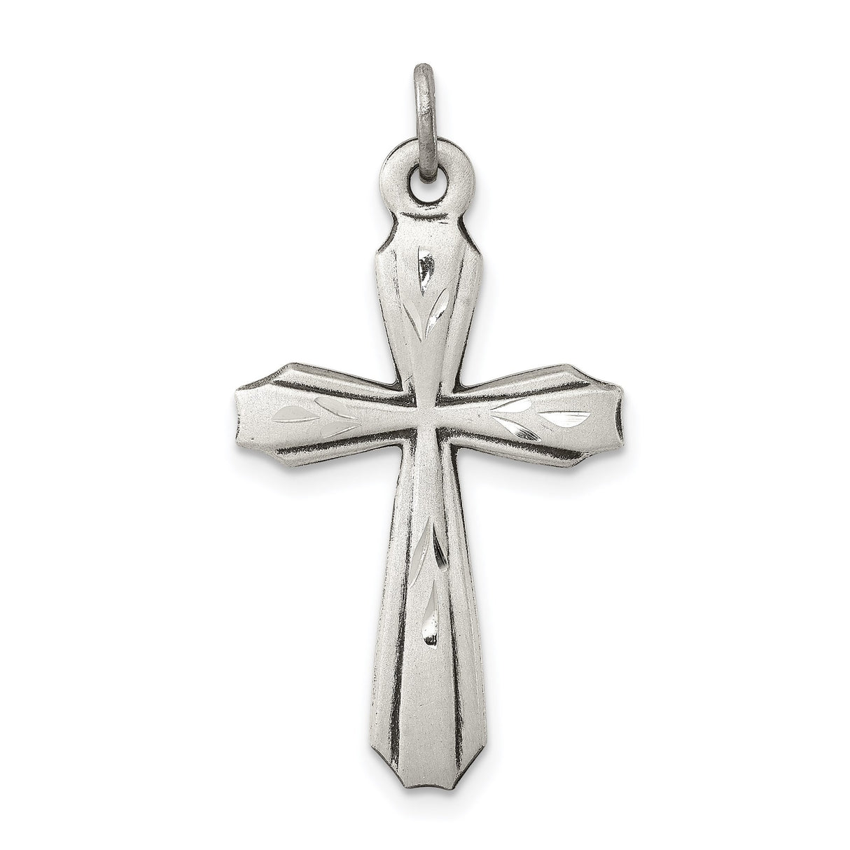 Sterling Silver Cross Pendant with Leaf Detail and Flared Design for Men and Women