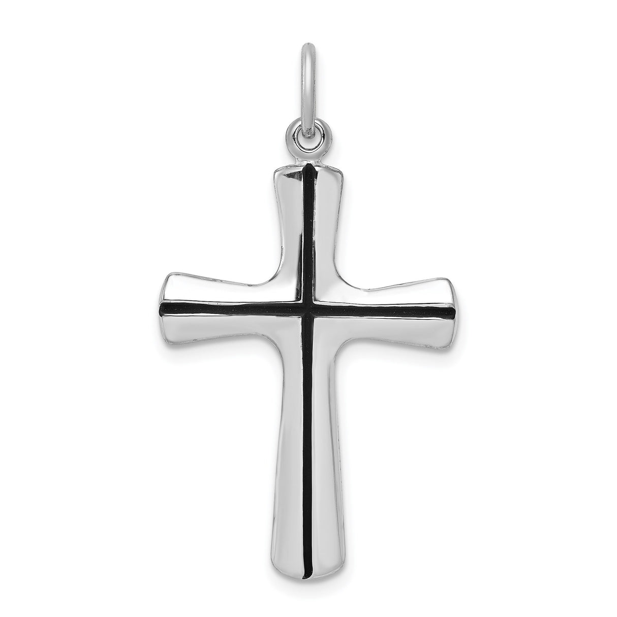 Sterling Silver Flared Cross Pendant with Black Enamel Design, Dual Tone Finish