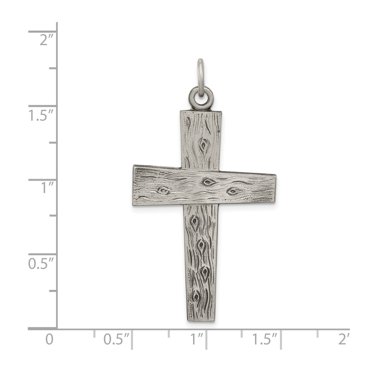 Sterling Silver Cross Pendant with Rustic Woodgrain Texture and Matte Finish