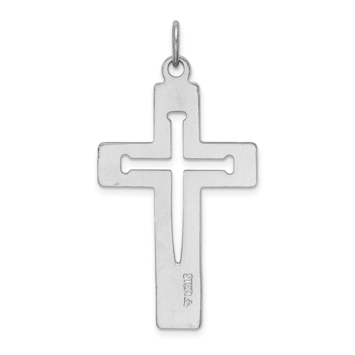Sterling Silver Cross Pendant with Stylized Nail Detail and Latin Cut-Out Design